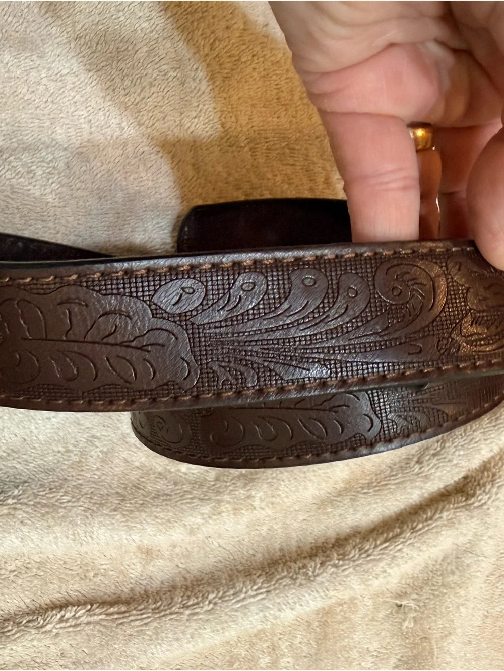 BC Belts Men's Dark Brown Leather Belt with Embossed Detail